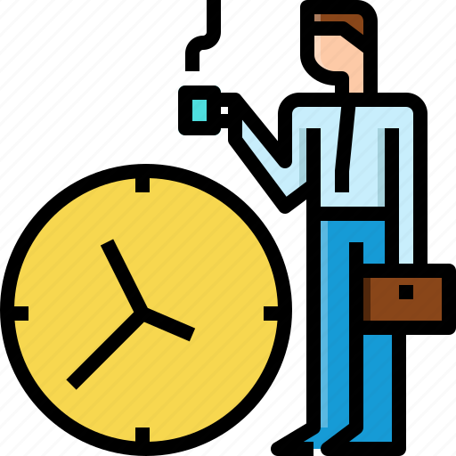 Back, businessman, clock, coffee, routines, time, work icon - Download on Iconfinder