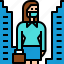 baggage, business, city, office, surgical mask, tower, woman 