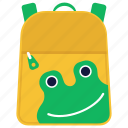 backpack, cartoon print backpack, frog printed bag, playgroup bag, preschool bag 