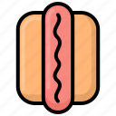 bakery, hotdog, sausage, mustard, snack, bread, fastfood
