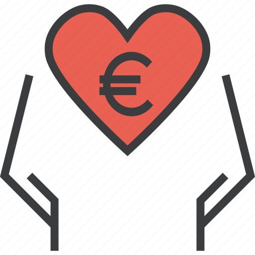 Charity, donate, donation, eruo, hands, heart, love icon - Download on Iconfinder