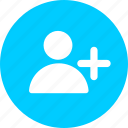 add, blue, circle, collaborator, person, profile, user