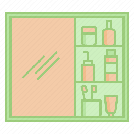 Cabinet, shelf, mirror, toiletries, lotion, soap, washroom icon - Download on Iconfinder