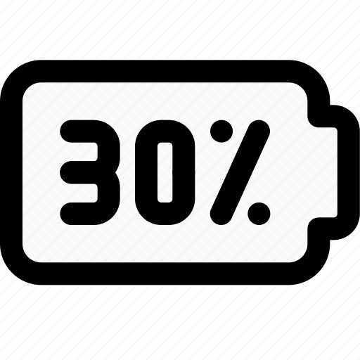 Thirty, percent, battery, power icon - Download on Iconfinder
