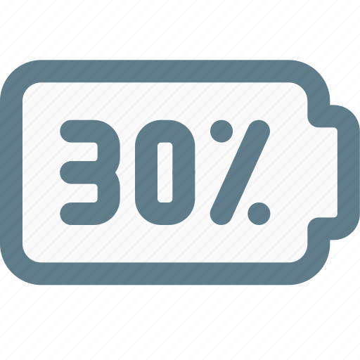 Thirty, percent, battery, power icon - Download on Iconfinder