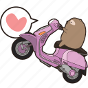 bear, cat, sticker, badge, scooter, motorcycle