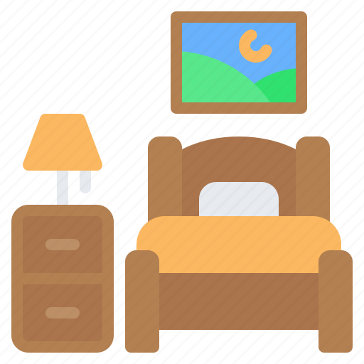 Bedroom, room, bed, rest, bedside table, lamp, furniture icon - Download on Iconfinder