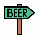 direction, beer, arrow, board, bar