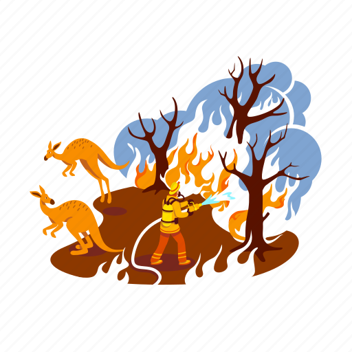 Wildlife, burn, forest, firefighter, save illustration - Download on Iconfinder