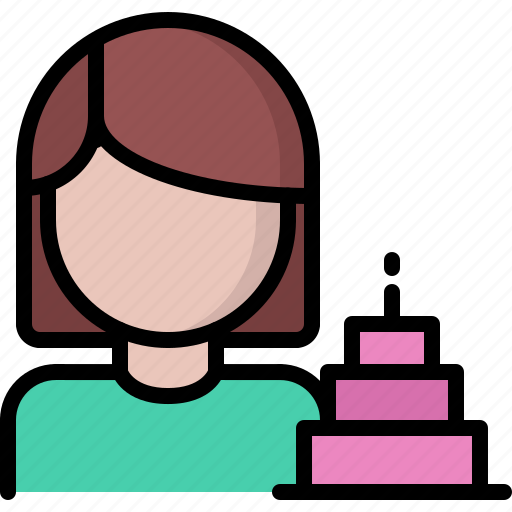 Woman, cake, candle, birthday, party icon - Download on Iconfinder