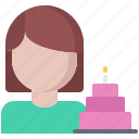 woman, cake, candle, birthday, party