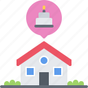 house, building, cake, birthday, party