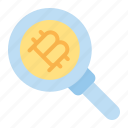 bitcoin, search, cryptocurrency, find, magnifier, magnifying