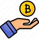 give bitcoin, money, crypto currency, donate bitcoin, give money, bitcoin with hand