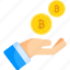 give bitcoin, money, crypto currency, donate bitcoin, give money, bitcoin with hand 