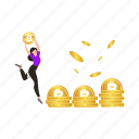 bitcoins, girl, crypto, currency, money