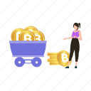 cart, bitcoin, wheelbarrow, cryptocurrency, girl