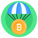 bitcoin airdrop, bitcoin delivery, bitcoin parachute, bitcoin balloon, cryptocurrency