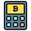 calculator, accountting, bitcoin, currency 
