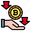 hand, arrows, down, bitcoin, finance 