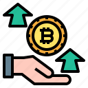 hand, arrows, up, bitcoin, finance