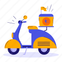 delivery bike, scooter, food delivery, order, restaurant, shipping, delivery, package, box
