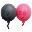 balloons, black, friday, sales, commerce, shopping, discount, notifications, promotion, 3d 
