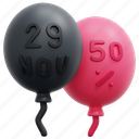 balloons, black, friday, sales, commerce, shopping, notifications, discount, promotion, 3d 