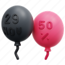 balloons, black, friday, sales, commerce, shopping, notifications, promotion, discount, 3d 