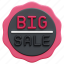 big, sale, offer, commerce, shopping, sticker, badge, discount, promotion, 3d 