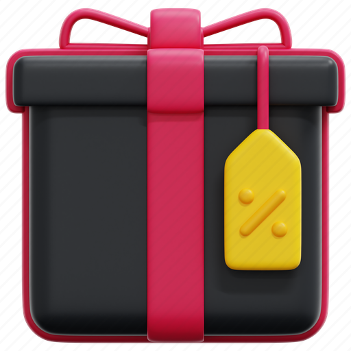 Gift, box, present, black, friday, discount, commerce 3D illustration - Download on Iconfinder