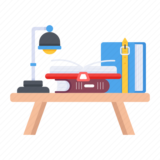 Study table, writing table, school supplies, books table, study desk icon - Download on Iconfinder