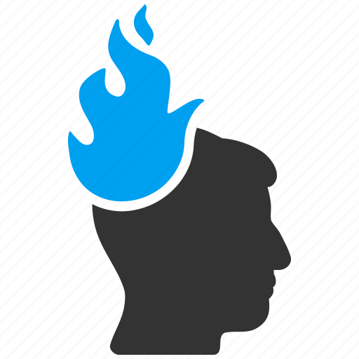 Burn hairs, creativity, fire, fired head, migrain, rush person, think icon - Download on Iconfinder