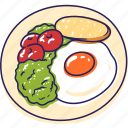breakfast, food, food sketch, morning meal, culinary doodles, egg, bread, spinach, tomatoes