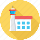 airport control tower, airport traffic control tower, atct, building, control tower