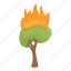 burning, tree, drawing 