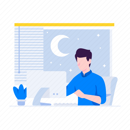 Working, night, man, people illustration - Download on Iconfinder