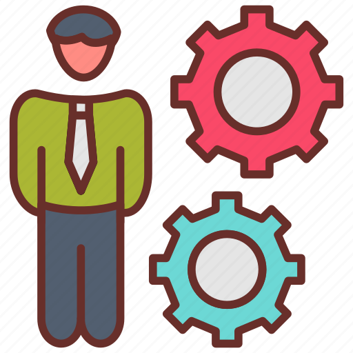 Managing, manager, man, employee, officer, gears icon - Download on Iconfinder