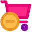 cart, commerce, minus, shopping, shopping cart, trolley 