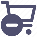cart, commerce, minus, shopping, shopping cart, trolley