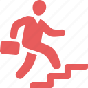 business success, businessman, running, stairs