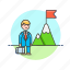business, challenge, goal, briefcase, done, flag, man, mountain 