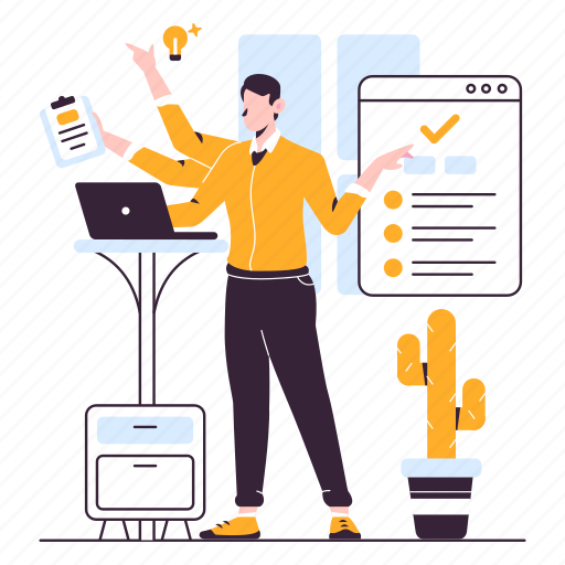 Multitasking, multitask, multiple, tasks, employee illustration - Download on Iconfinder