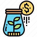 finance, jar, money, plant, reinvest
