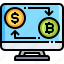 exchange, baht, monitor, computer, dollar, coin 