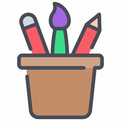 Pencil case, pencil holder, pencil, stationery, bucket, brush icon - Download on Iconfinder