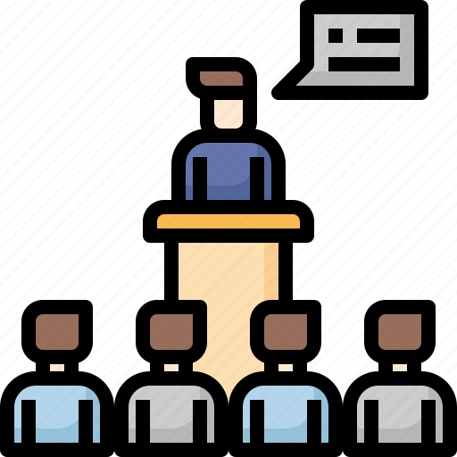 Announcement, business, leader, meeting, podium, speaker, conversation icon - Download on Iconfinder