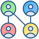 circular, connection, hierarchy, link, network, sharing, social network