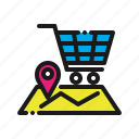 cart, location, map, online, pin, shop, shopping