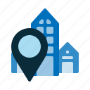 building, check in, city, location, pin, place, point